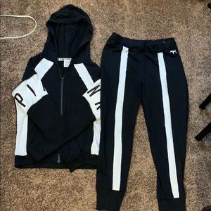 Pink medium black joggers set